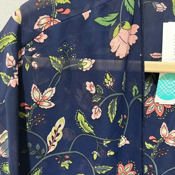 Market & Spruce Womens Blue Floral Kimono Duster Chiffon Woven S Open Sheer - Picture 7 of 11